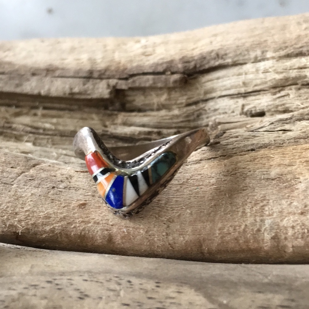 SOLDVintage Zuni Native American Inlay Ring Size 6 - Picture 3 of 8